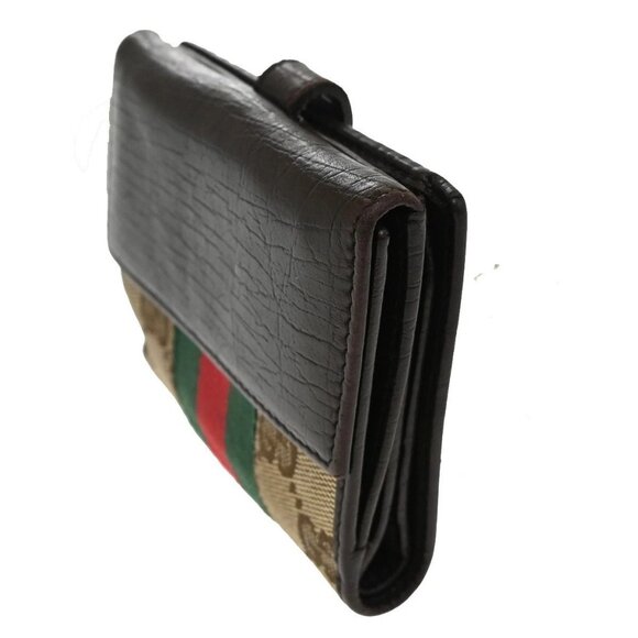 GUCCI Sherry GG Pattern Bifold Wallet Canvas Leather Brown Beige SHW 07TA156 - Picture 4 of 14